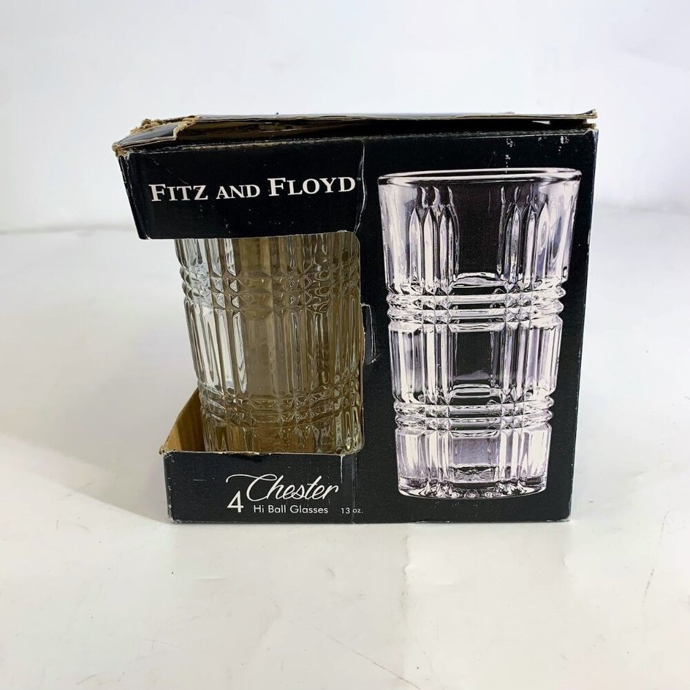 Fitz And Floyd Chester Hi-Ball‎ Glasses Set Of 4 Whiskey Drinking Glasses NWOB